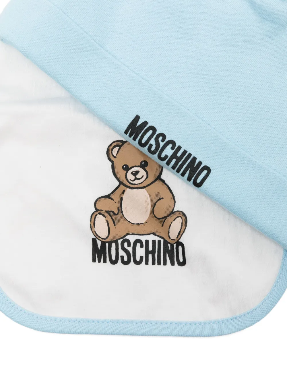 Комплект детских шапочек с принтом Тедди (комплект из двух штук) Moschino Kids, синий — фото 2