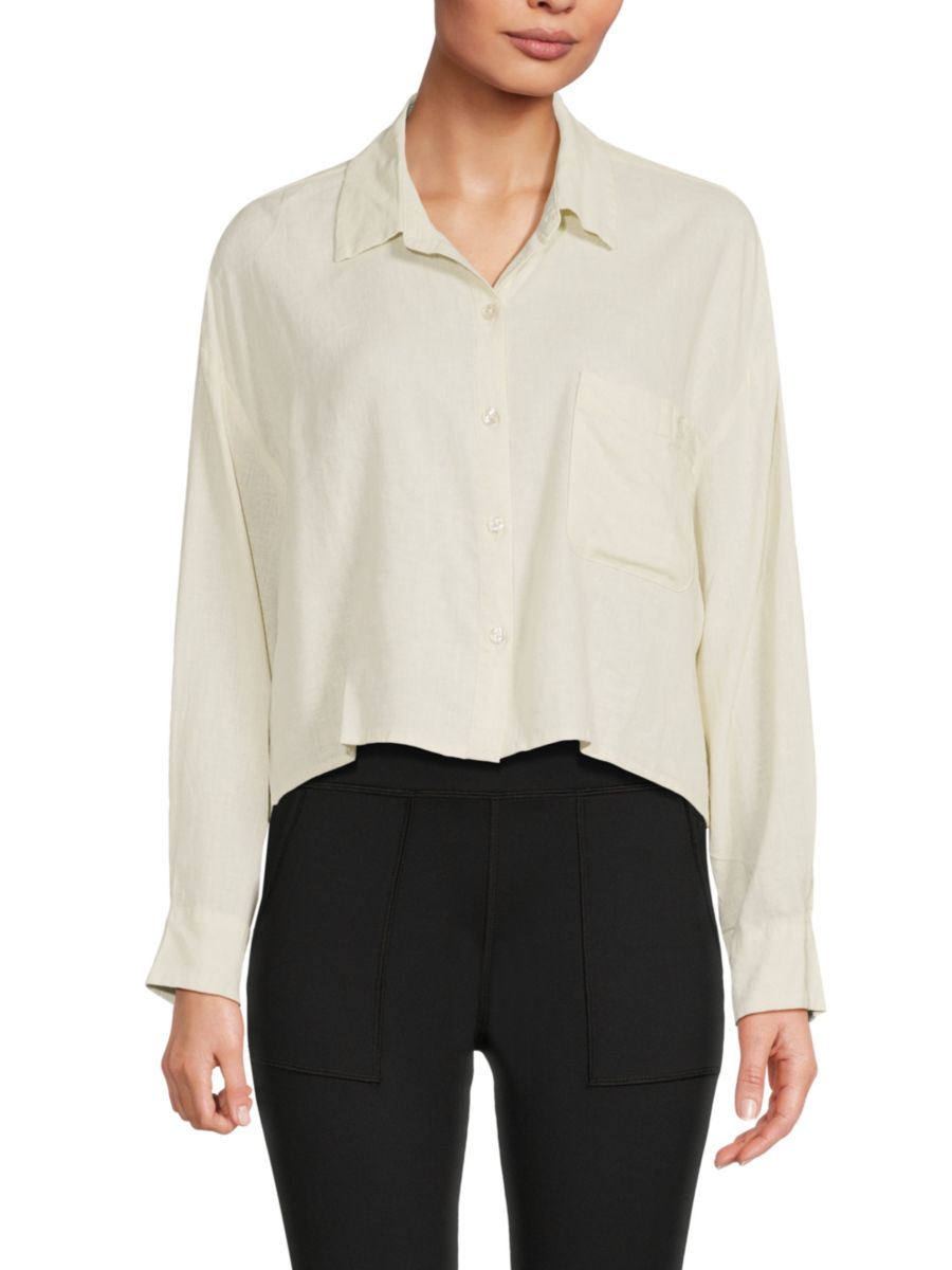 

Укороченная рубашка из льняной ткани DKNY, цвет Light Khaki
