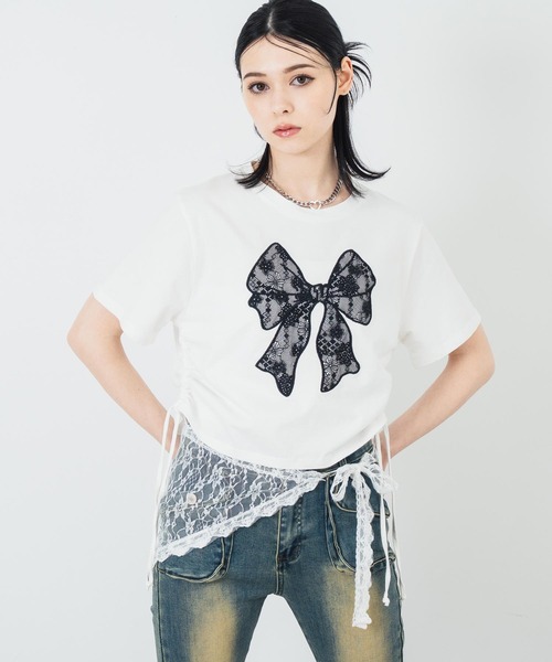 

Футболка с кружевной вставкой и боковой сборкой ANAP, белый