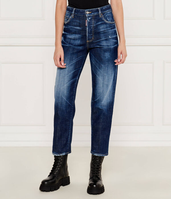 

Джинсы женские Dsquared2 Бостон укороченные с эффектом потертости, синий