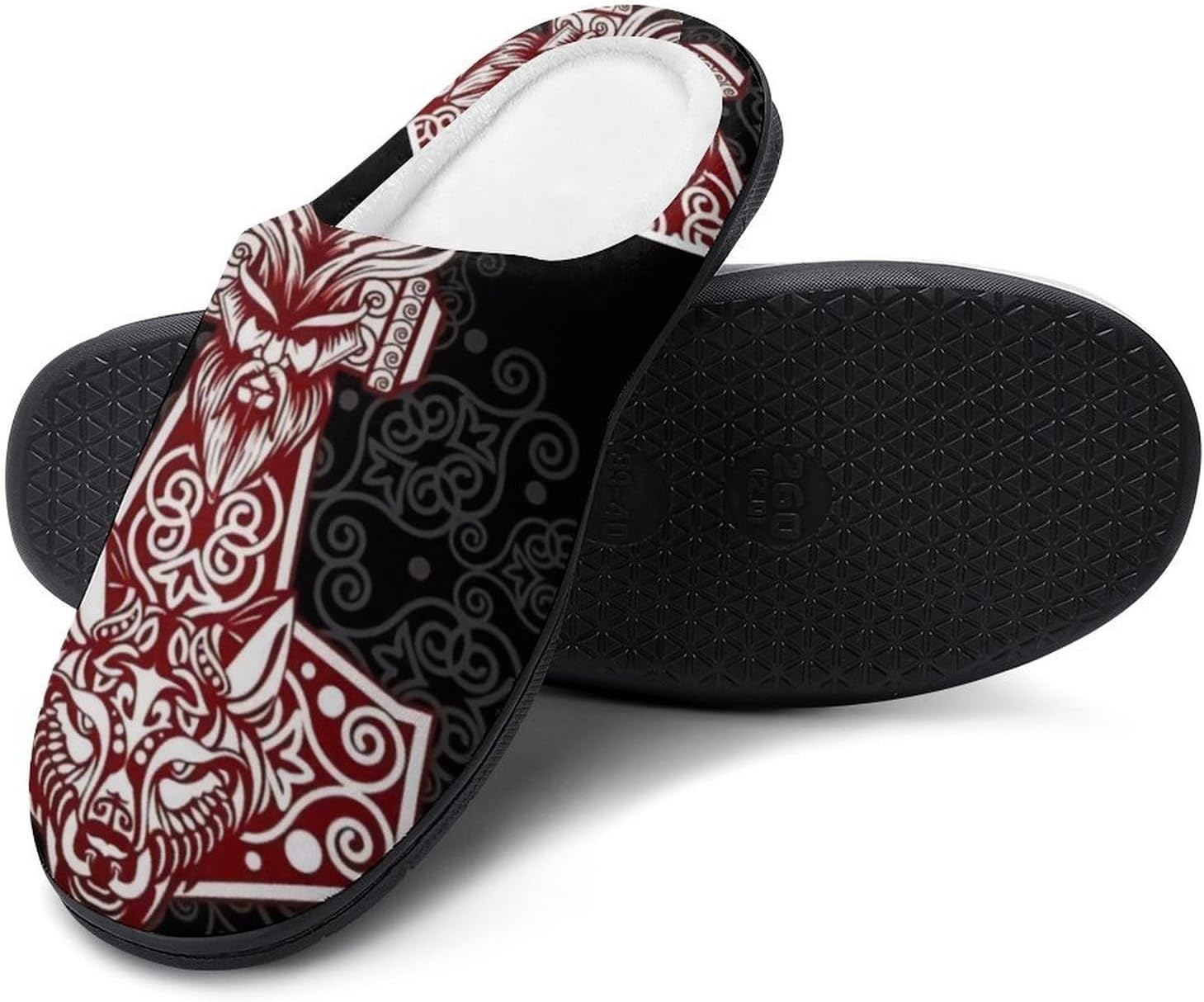 

Мужские зимние тапочки YXHZYHY с закрытым носком для спальни и гостиной, теплые пушистые домашние хлопковые тапочки, нескользящая резиновая подошва, тапочки в стиле викингов, Quake 1