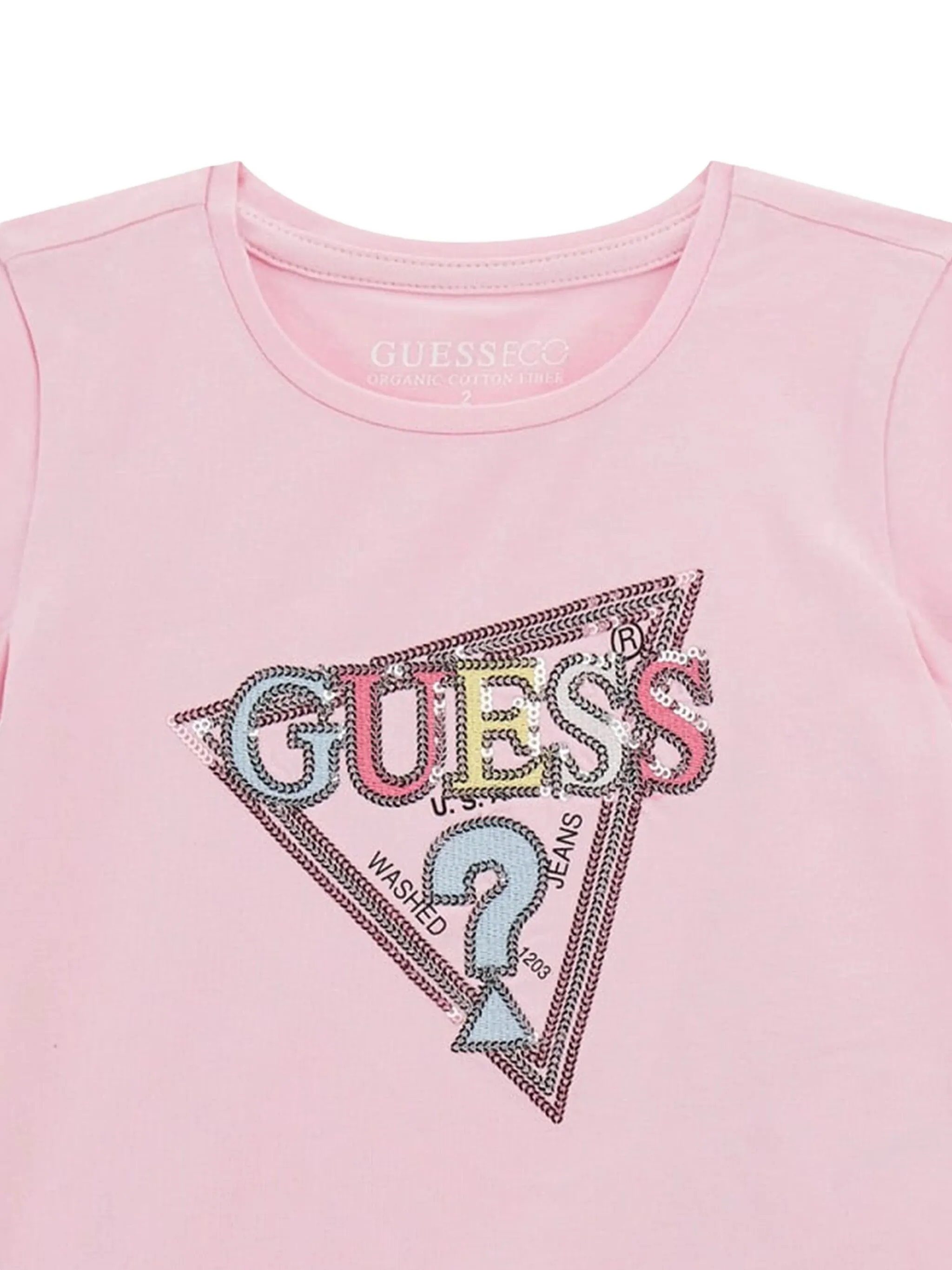 Футболка с пайетками и логотипом Guess Kids, розовый — фото 4