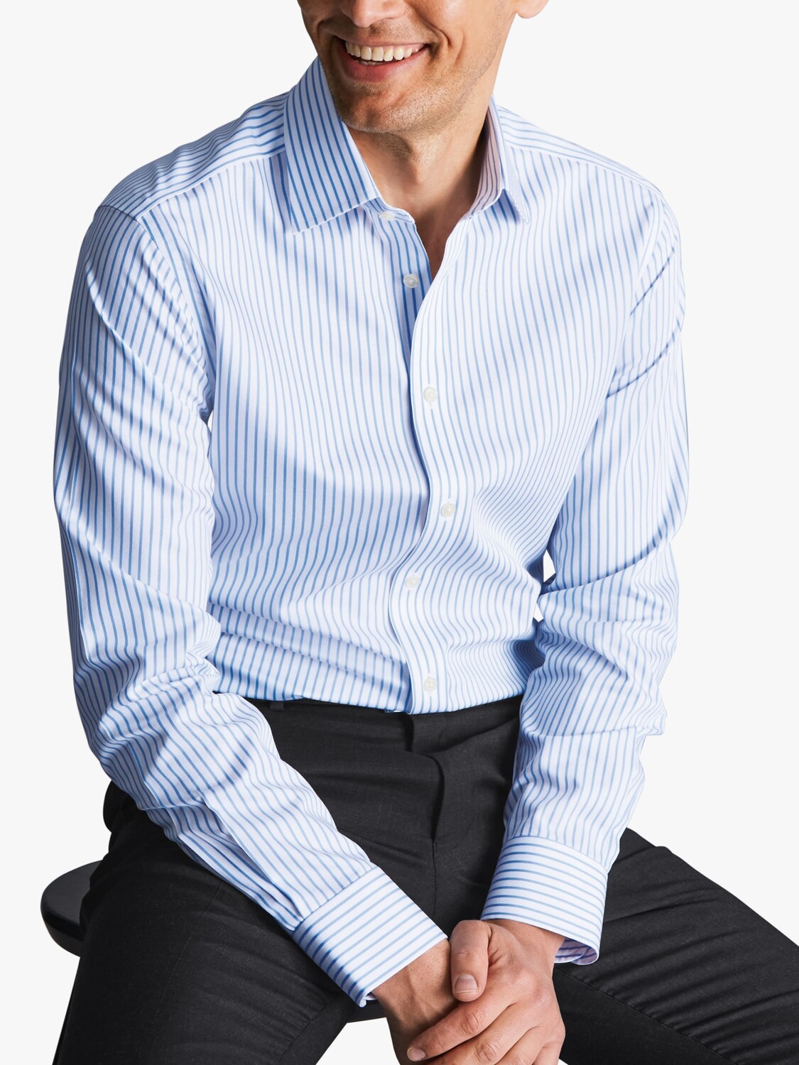 

Рубашка приталенного кроя Charles Tyrwhitt с классическим воротником и полоской из твила, белый/небесно-голубой