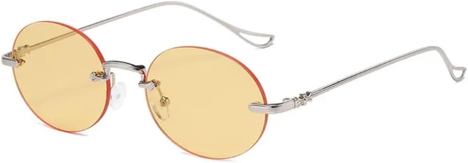 

Овальные солнцезащитные очки без оправы для женщин и мужчин, защита от УФ-излучения UV400, маленькие линзы с градиентным переходом цвета, металлическая оправа, декоративный стиль панк TVTBBVV, C3