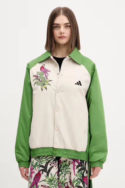 Куртка короткая утепленная x Farm Rio Adidas, зеленый