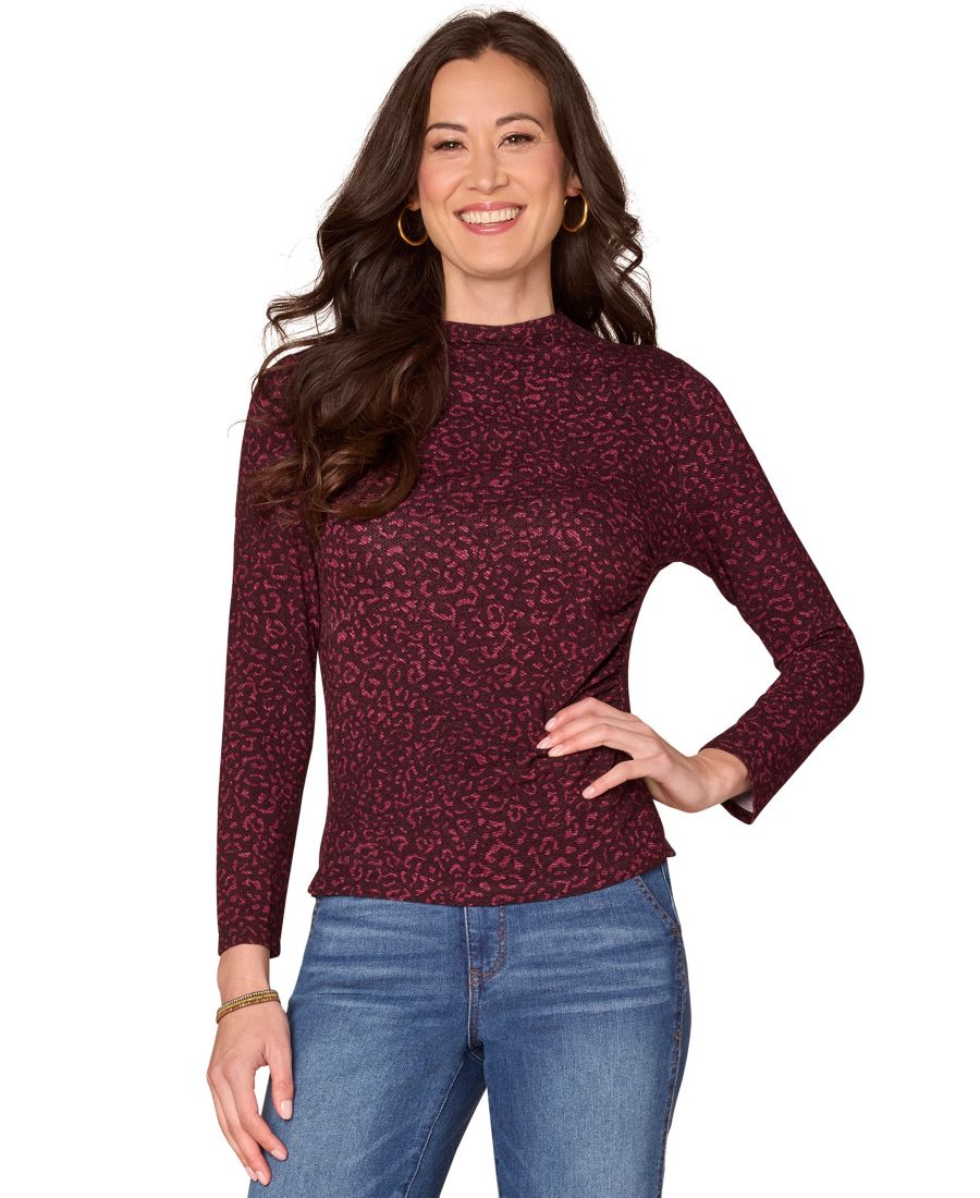 

Укороченный топ с высоким воротником и леопардовым принтом Democracy, Wine