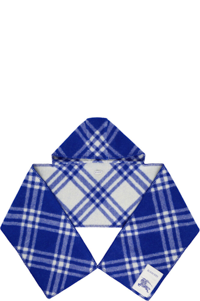 

Синий клетчатый шерстяной шарф с капюшоном Burberry