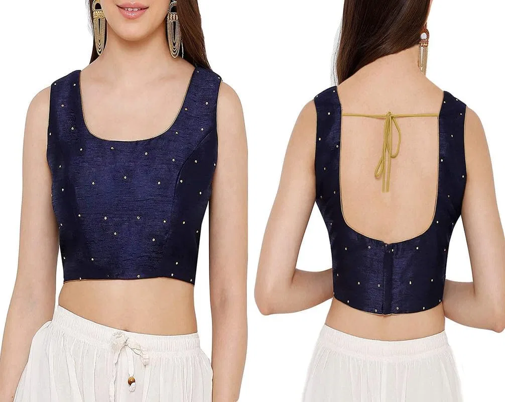 Блуза, дупион, с бисером, ANANYA FASHION & CRAFTS HUB, темно-синий