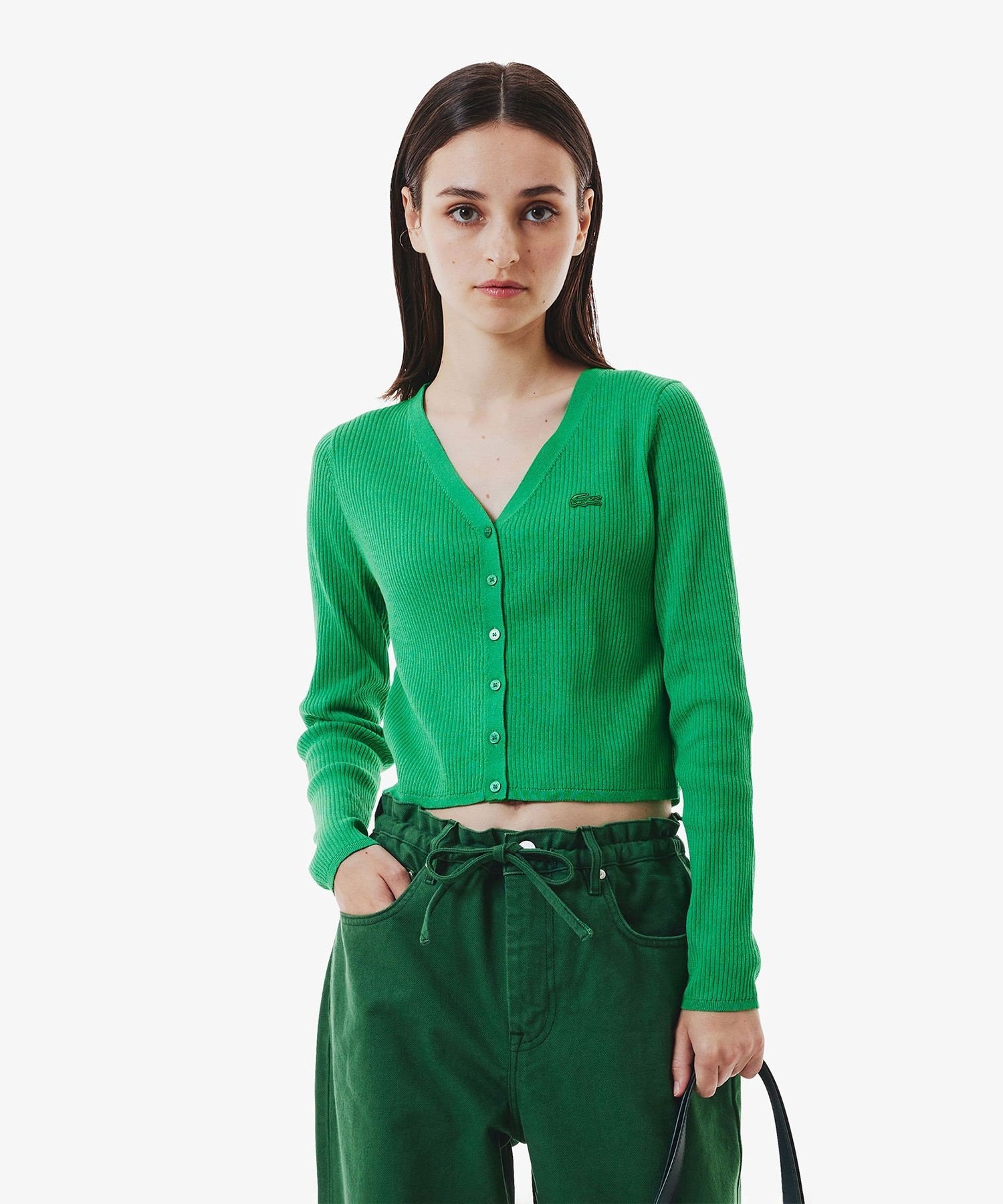 Кардиган из трикотажа в рубчик с защитой от УФ-излучения Coolmax LACOSTE, Green