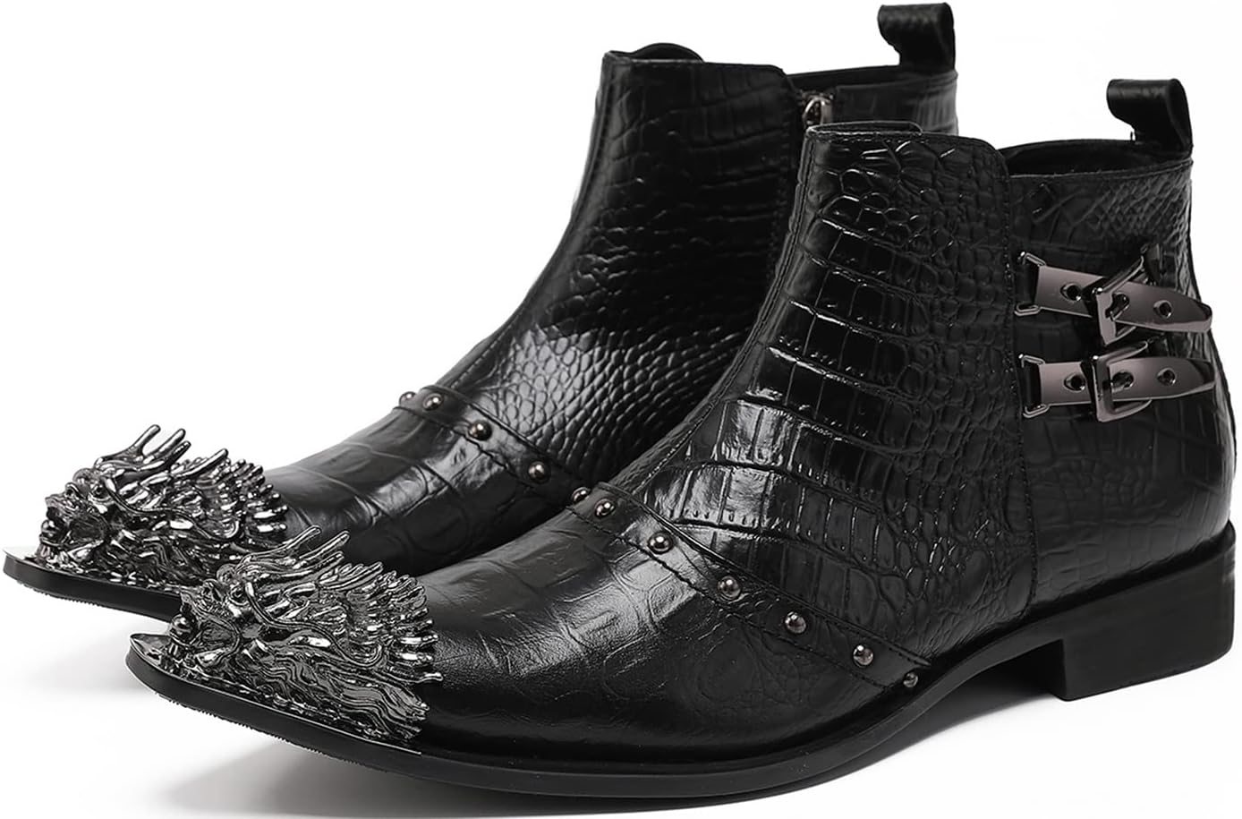 

Мужские ботинки Chelsea Santimon - настоящая кожаная западная обувь с металлическим носком-виингтип, молнией и пряжками - платьевые и повседневные ботинки для вечеринки, дискотеки, свадьбы, выпускного и выступлений, черный