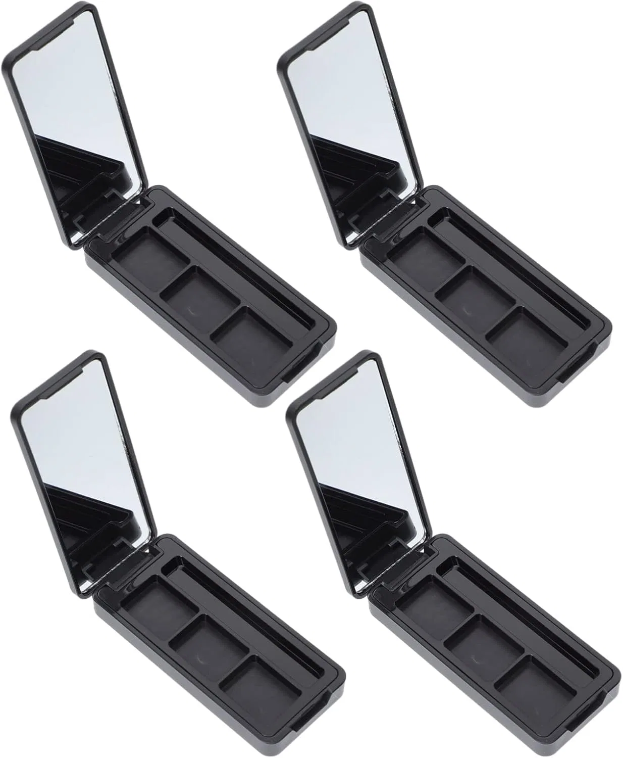 Палетка для макияжа Beaupretty 4 шт., пустая, 3 ячейки, с зеркалом, 8.9x4 см, черный