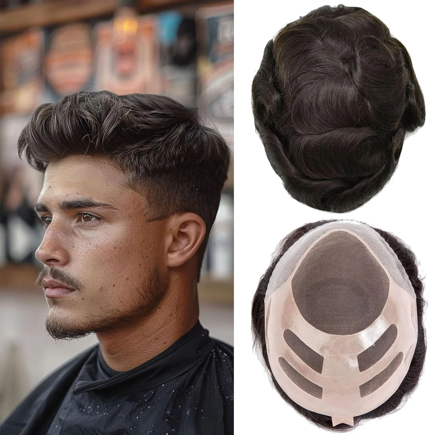 Мужской парик из натуральных волос 8x10 дюймов 130% плотности Ehairc, #2(Darkest Brown)