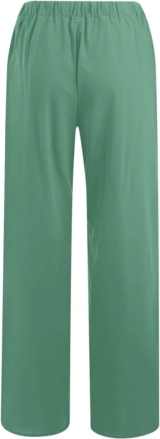 Брюки повседневные со шнурком, из льна, Mint Green — фото 4
