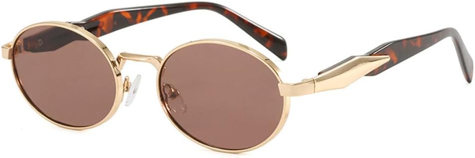 

Маленькие овальные солнцезащитные очки для женщин в винтажном стиле с металлической оправой, круглые солнцезащитные очки для женщин, роскошные модные очки LVTFCO, Leopard Brown