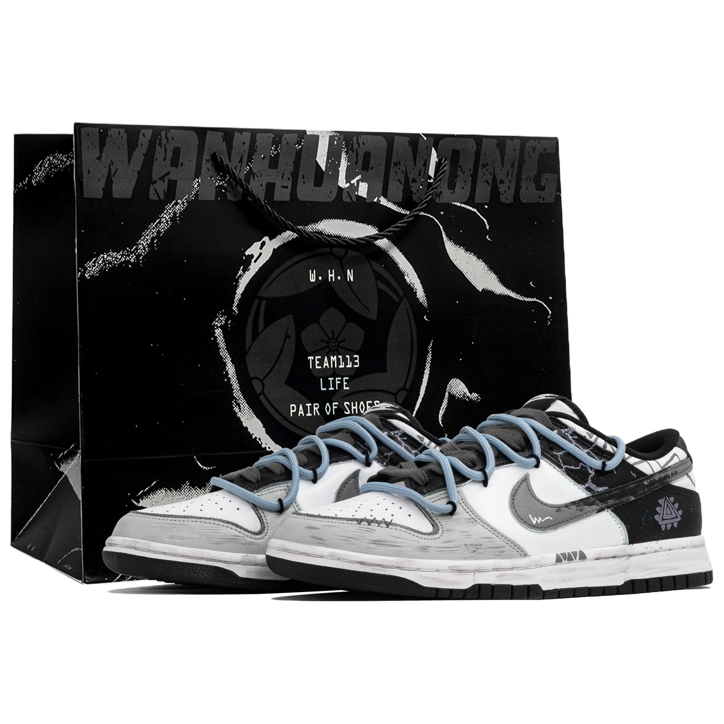 

Dunk Kaleidoscope, Mist Sea Eyes, Shopping Bag, устойчивые к истиранию, низкие скейтбордские кроссовки, мужские, gray Nike, черный/белый