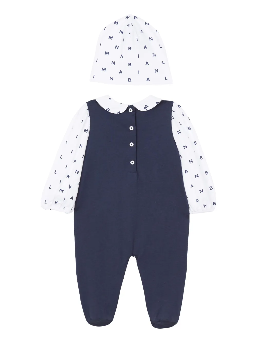 Комплект из шапки бини и пижамы с принтом Letters Balmain Kids, синий — фото 2