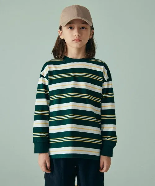 Детская футболка с длинными рукавами в полоску MUSINSA STANDARD KIDS зелёная