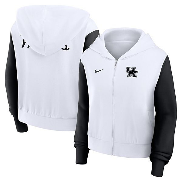 Женская белая худи с капюшоном на молнии cropped beyond capability color-block kentucky wildcats Nike