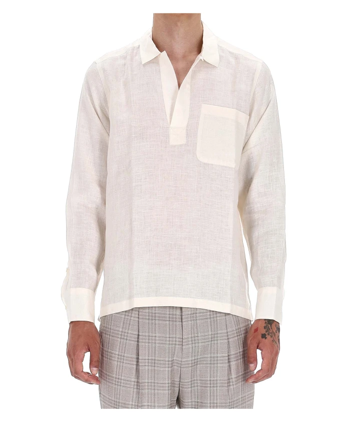 

Повседневная рубашка из льна кремового цвета современного кроя. Pt Torino, бежевый