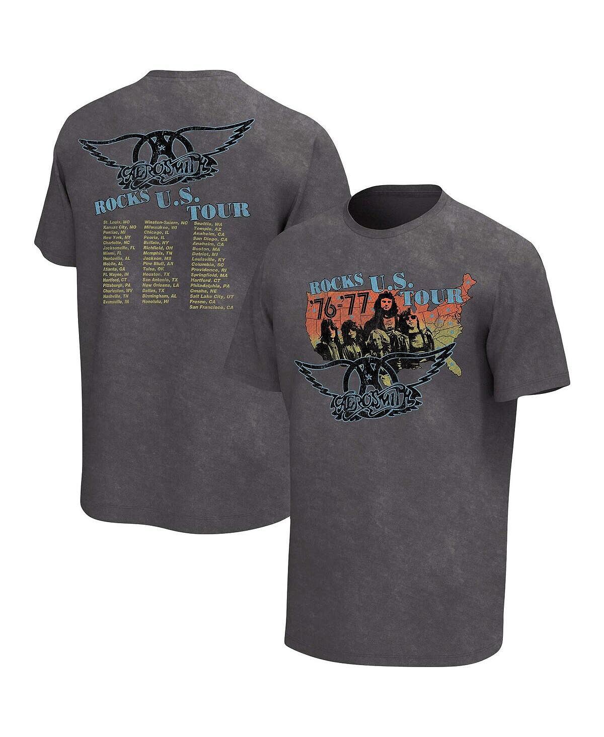 

Мужская мытая футболка с графическим рисунком Charcoal Aerosmith 1976/77 U.S. Tour Philcos