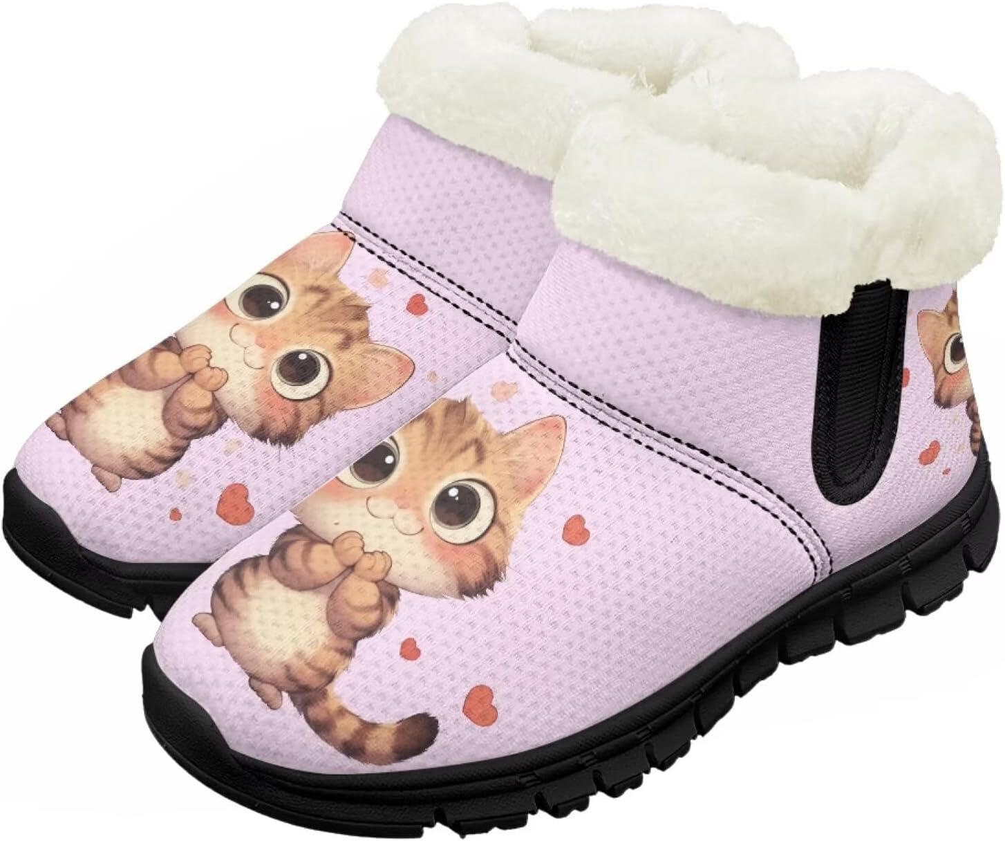 

Большие и маленькие детские зимние сапоги с меховой подкладкой для девочек, пушистые сапоги, нескользящие уютные зимние ботинки для улицы Pointodoor, Cat Love Print