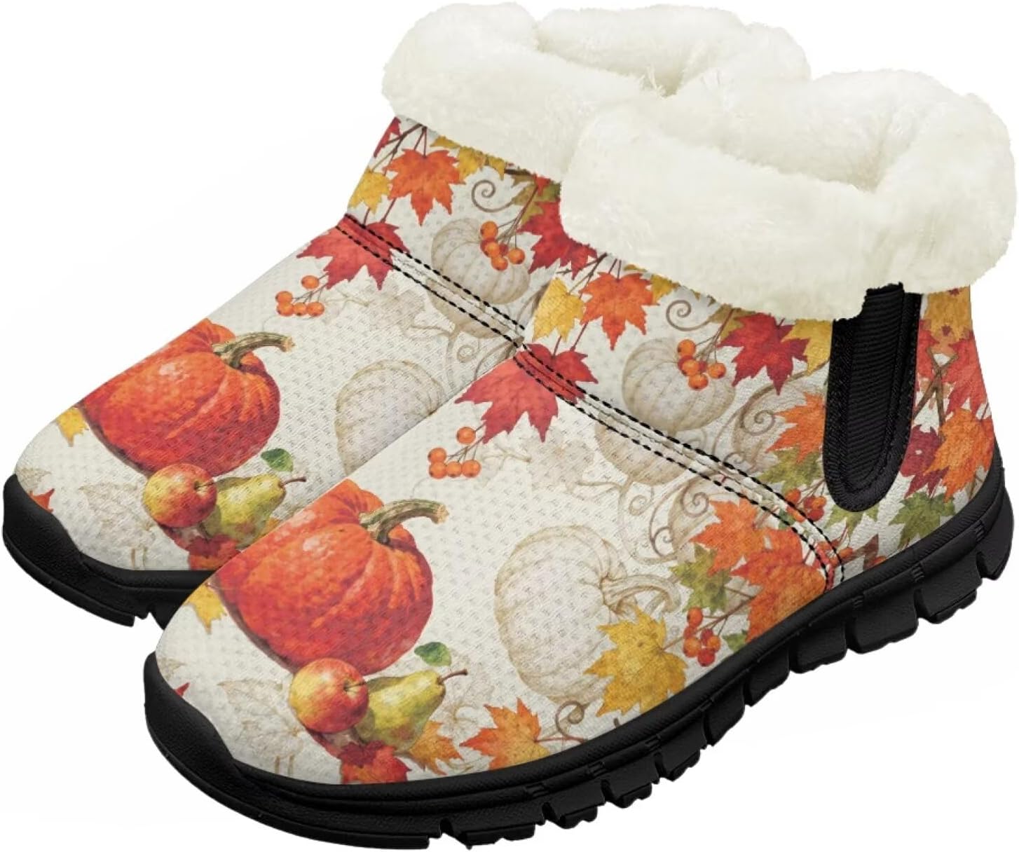 

Зимние сапожки для девочек-детей, противоскользящие прогулочные ботинки с меховой подкладкой, модные теплые короткие сапожки для вечеринки Pointodoor, Thanksgiving Pumpkin Pattern