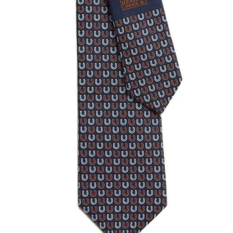 HERMES Мужской галл из тутового шелка морской синий с оранжевым, Marine Blue/Orange — фото 3