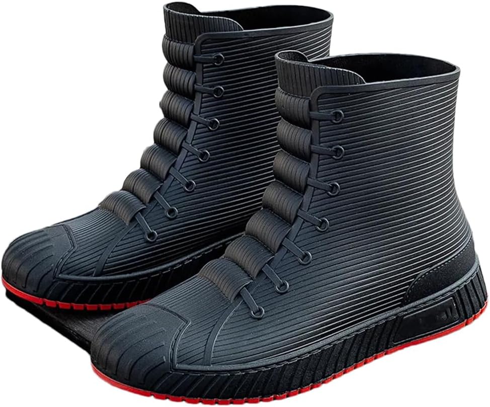 

Wjnvfioo Модные мужские и женские резиновые сапоги, сапоги до середины голени, водонепроницаемые ботинки, удобные, противоскользящие рыболовные обувь, черный/красный