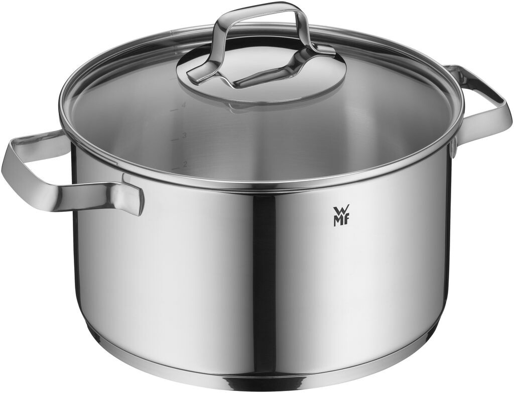 

Кастрюля WMF Belmonte, большая 24 см, стеклянная крышка, индукционная кастрюля для мяса 5,7 л, полированная нержавеющая сталь Cromargan, без покрытия
