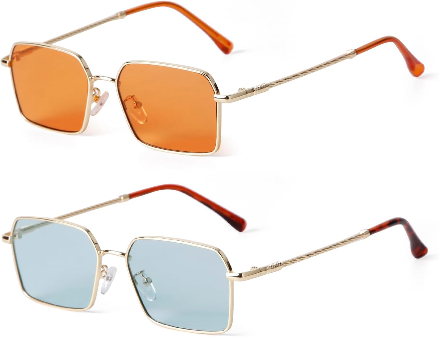 

KFPH Модные шестиугольные солнцезащитные очки для женщин и мужчин, стильные, с тонированными линзами, золотистой металлической оправой, прямоугольной формы, Gold/Orange+gold/Light Blue