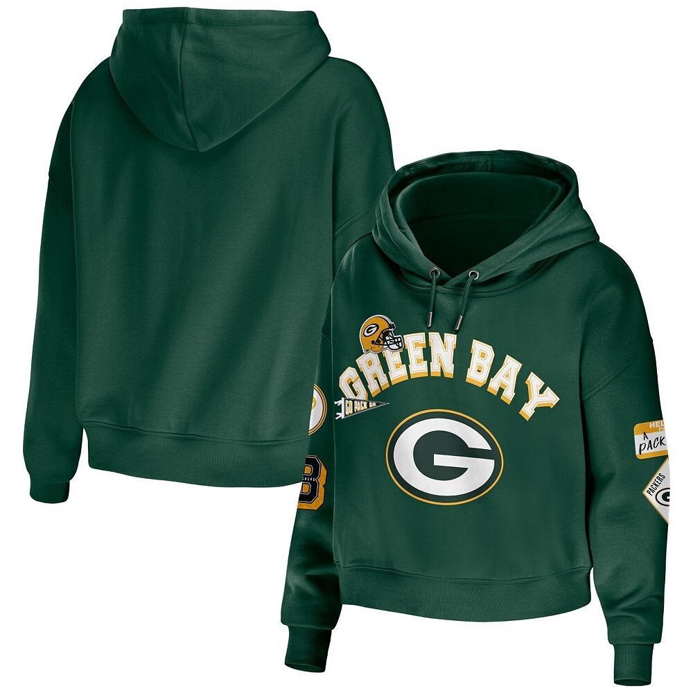 

Женская WEAR by Erin Andrews Green Green Bay Packers Скромный укороченный пуловер с капюшоном больших размеров, цвет Pkr Green
