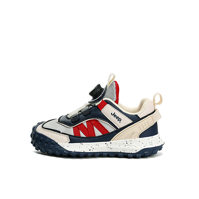 

Кроссовки для бега низкие детские подростковые Synthetic Leather Abrasion Resistant Slip Resistant Anti Kick Jeep, темно-синий красный-leather upper