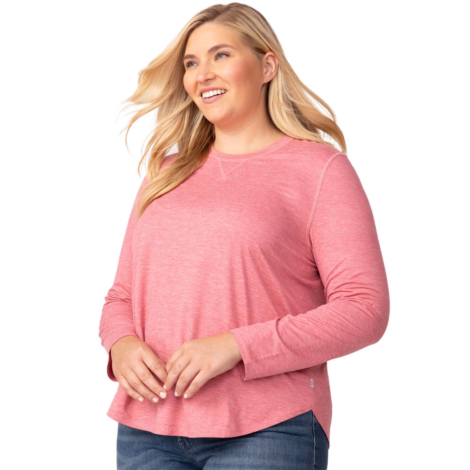 

Женская трикотажная блузка Free Country больших размеров с круглым вырезом и принтом «Облако», rouge