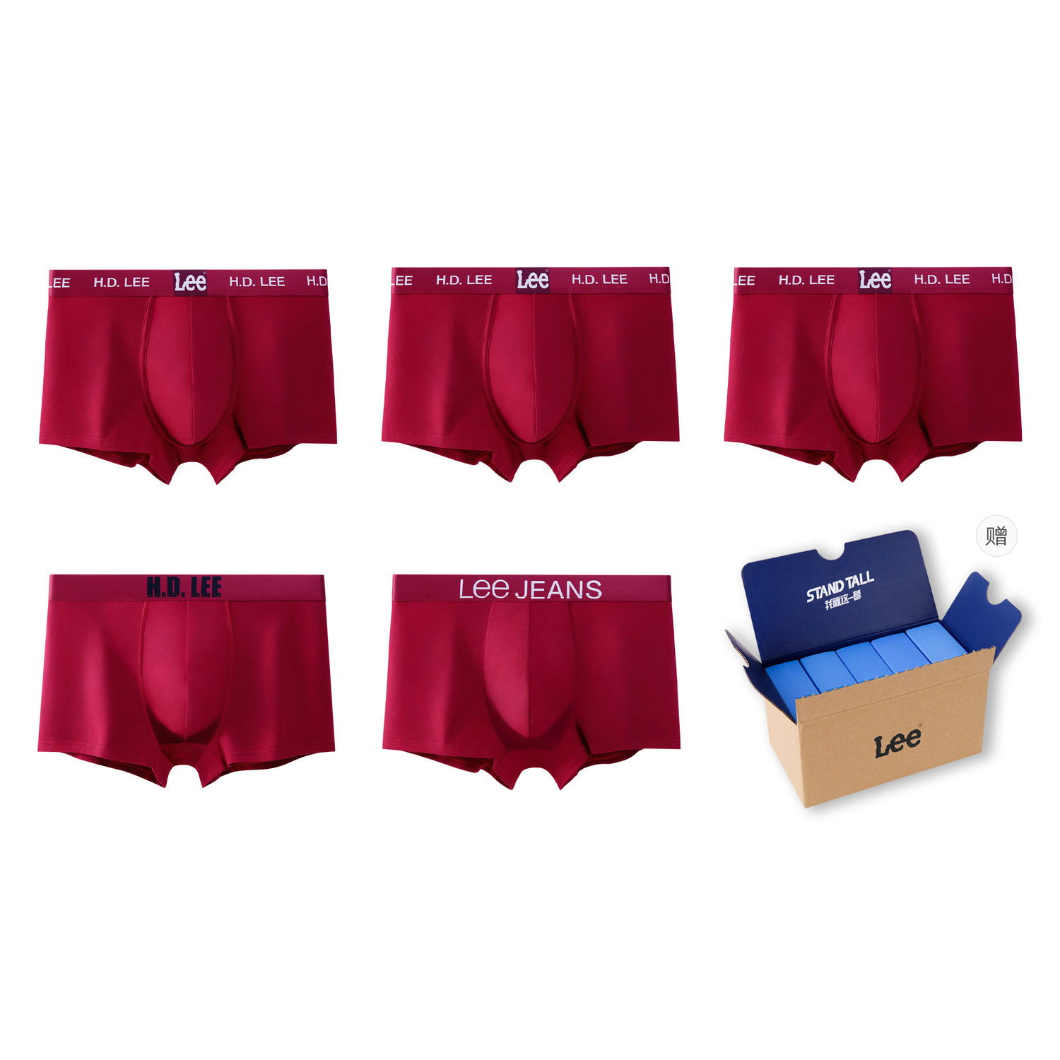 

Мужские трусы 5 пар подарочный набор Lee, красный