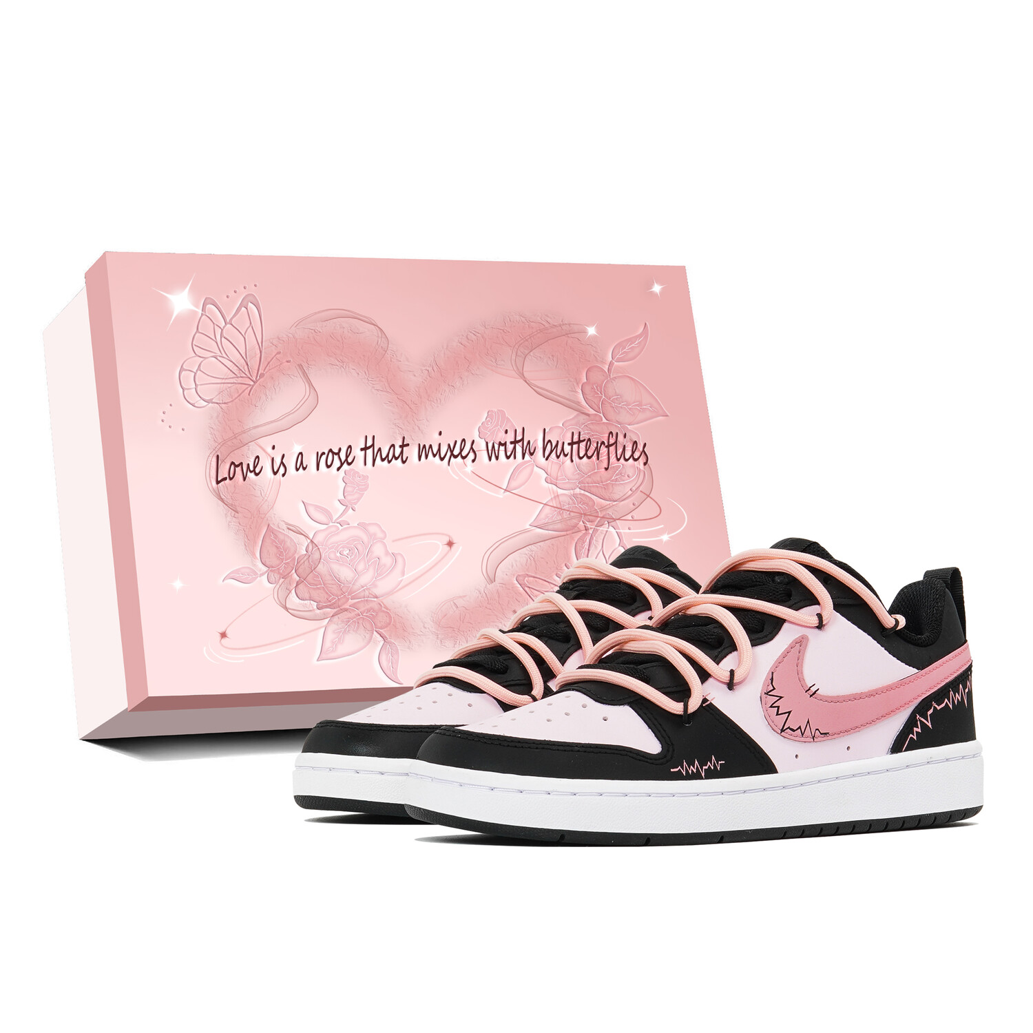 

Кроссовки Nike Court Borough Skateboard Shoes Women's Low-Top Pink, черный/розовый