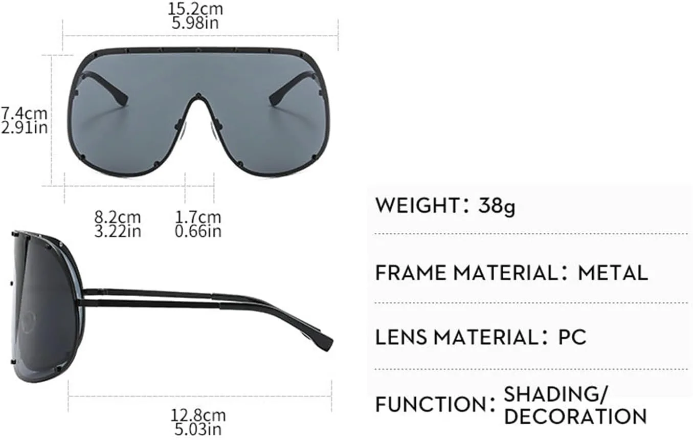 

Модные солнцезащитные очки-щитки Helena большого размера для женщин и мужчин, роскошные дизайнерские безободковые солнцезащитные очки с металлическими заклепками, C1