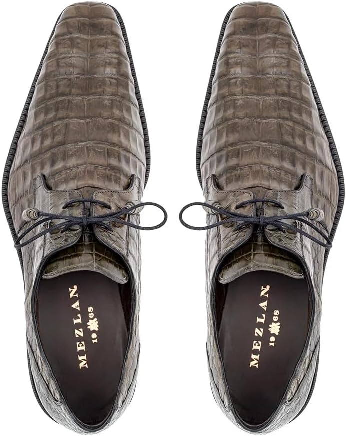 Mezlan Anderson Crocodile Lace Up - Мужские туфли-блочеры из настоящей крокодиловой кожи с простым носком и стелькой с эффектом памяти - Ручная работа в Испании, серый — фото 4