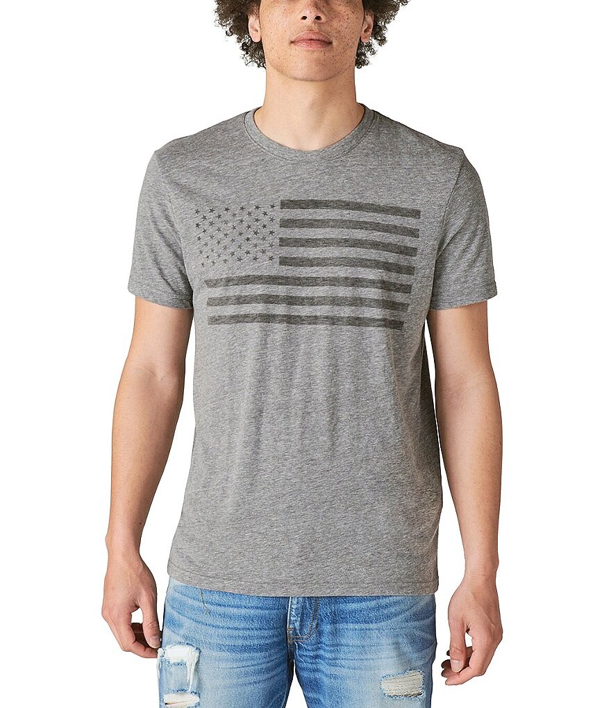 

Футболка Lucky Brand с короткими рукавами и флагом США, серый