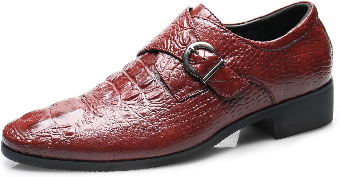 

Мужские лоферы Santimon Loafers, повседневные кожаные лоферы с пряжкой, модные туфли для выпускного и свадьбы с текстурой кожи крокодила, мокасины для делового костюма и смокинга, красный
