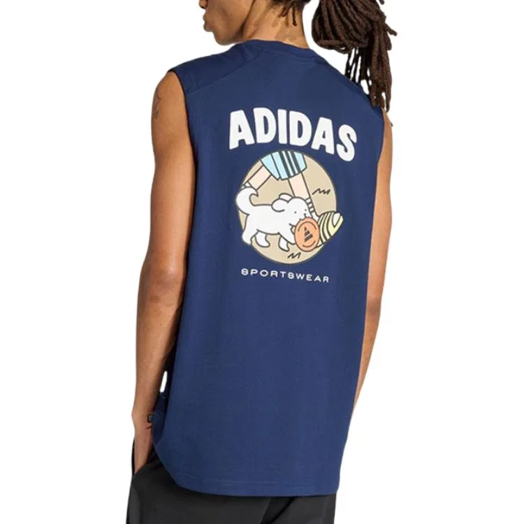 Майка мужская темно-синяя с круглым вырезом Adidas, Dark Blue — фото 4