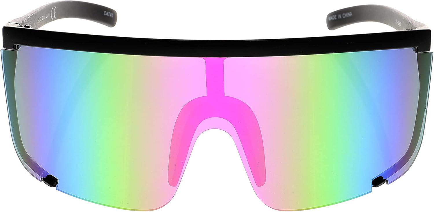 

Безупречные солнцезащитные очки унисекс большого размера Super Shield с зеркальными линзами, ретро-стиль, матовая черная оправа с плоским верхом FLAWLESS EYEWEAR, Purple Mirror