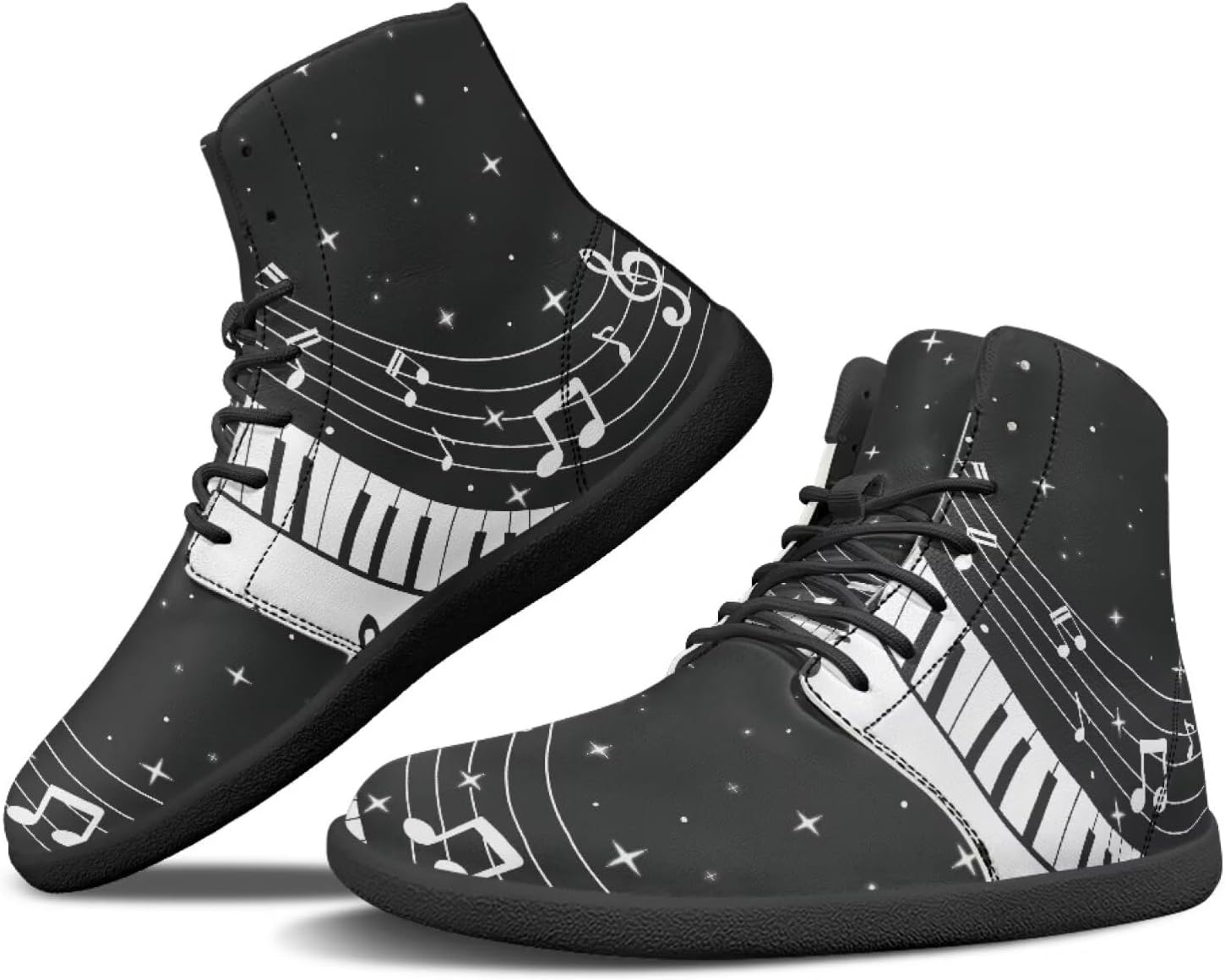 

Мужские кроссовки Barefoot Shoes с принтом музыкальных нот: высокие, с широким носком, на шнуровке, с нескользящей подошвой, для тренировок и бега Xixirimido, Piano Music Notes Stars