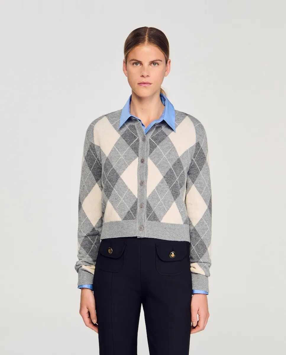 

Женский кардиган с ромбовидным узором Sandro, серый