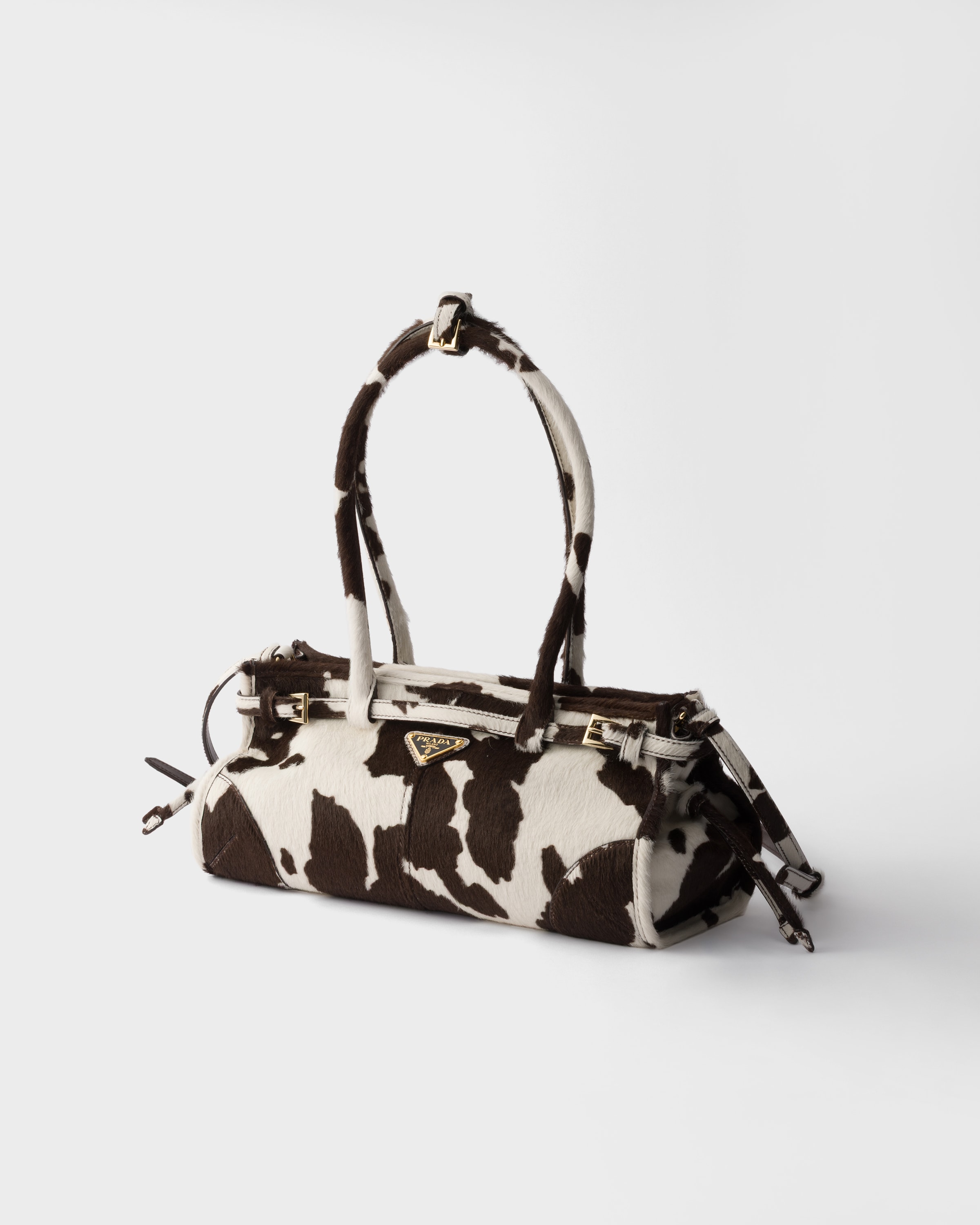 Сумка Prada Bonnie среднего размера из печатной кожи Prada, белый/темно-коричневый — фото 3