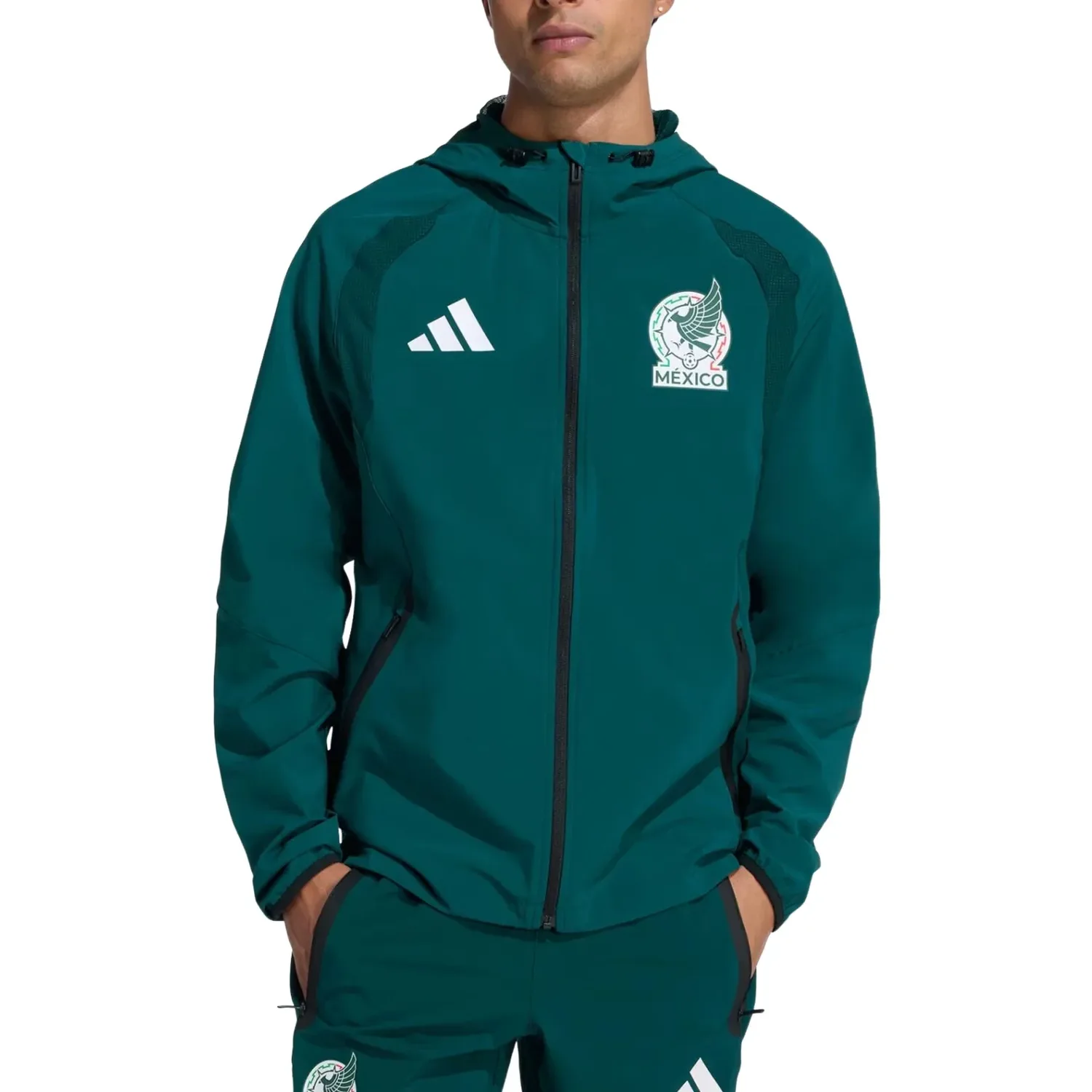 Ветровка Adidas Mexico Tiro Travel Full Zip Windbreaker 'Aurora Ivy', зеленый — фото 2