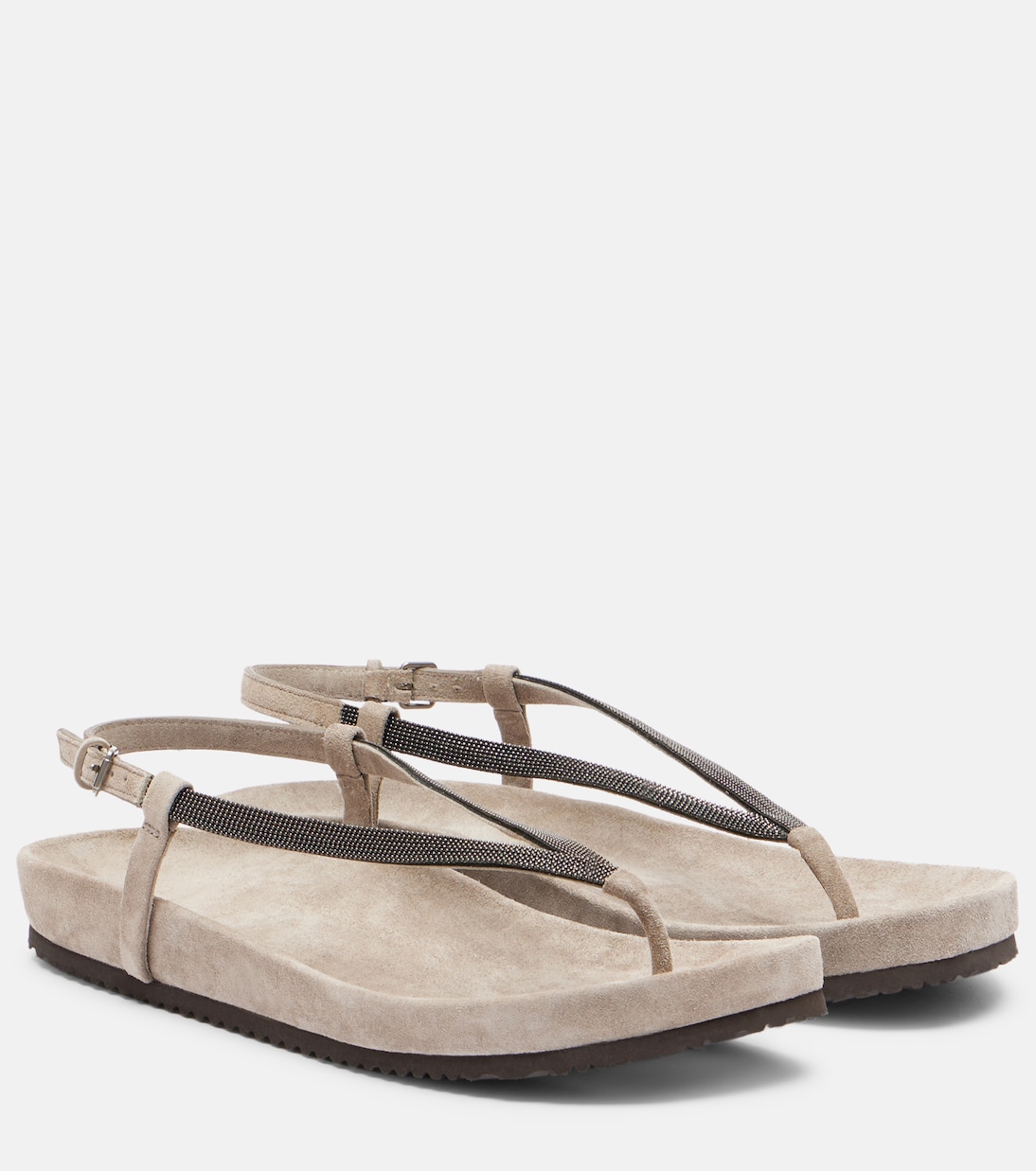 Мокасины-шлепанцы Monili из замши Brunello Cucinelli, Roccia