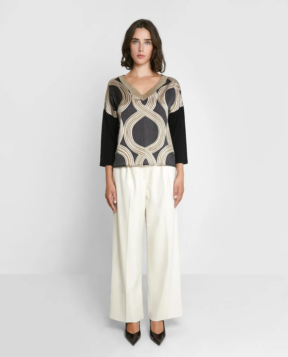 

Женская футболка с принтом и V-образным вырезом Trucco, черный/бежевый