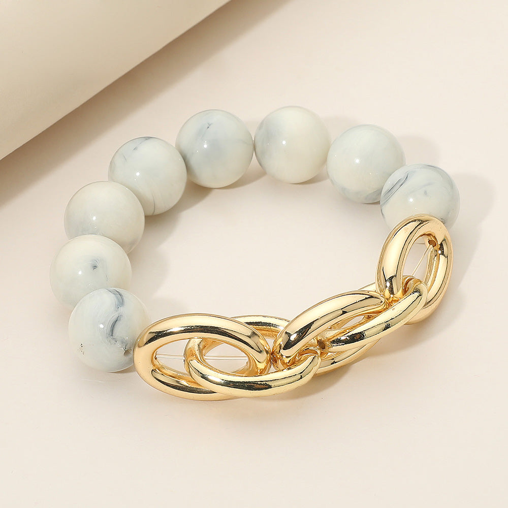 

Браслет из металлической цепочки с мраморным шаром и бусинами Fashnzfab, Gold, Howlite