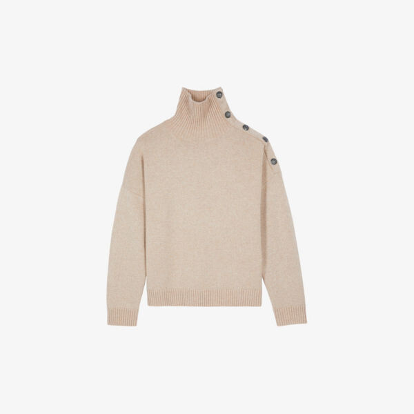 

Вязаный джемпер с высоким воротом из смеси шерсти The Kooples, коричневый