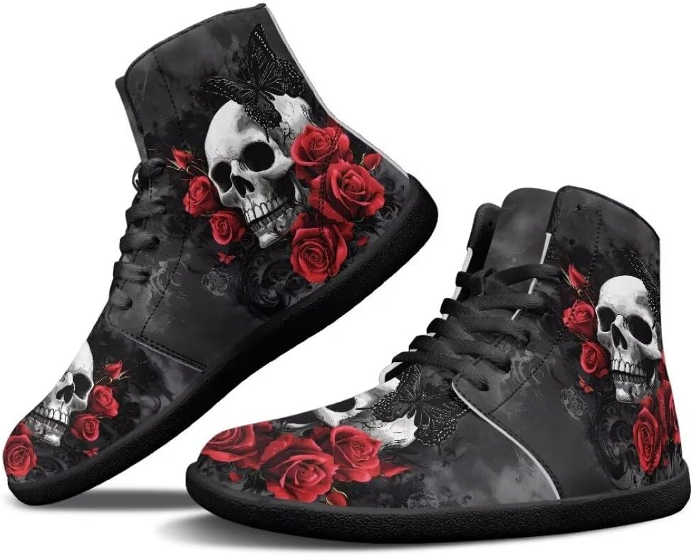 

Высокие мужские кроссовки без каблука, легкие, противоскользящие, для повседневной ходьбы, с нулевым перепадом высоты подошвы Getelinseng, Skull Rose